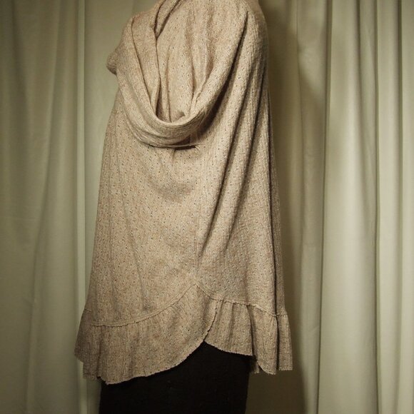 New Anthropologie Maeve Beige Ruffled Cowl Neck Pullover Lightweight Sweater Wom - Picture 3 of 6